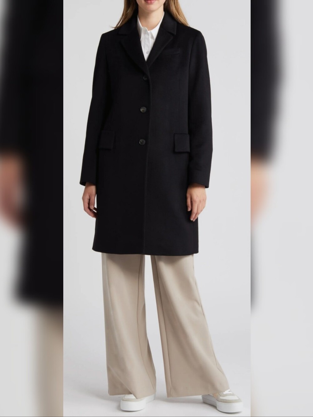 Fleurette Lee Longline 100% Cashmere Coat (Black, Size 12)